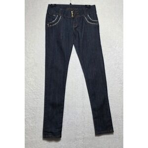 Bonita Women's Y2K Low Rise Skinny Jeans Dark Wash Pleated Pockets Size 7/8